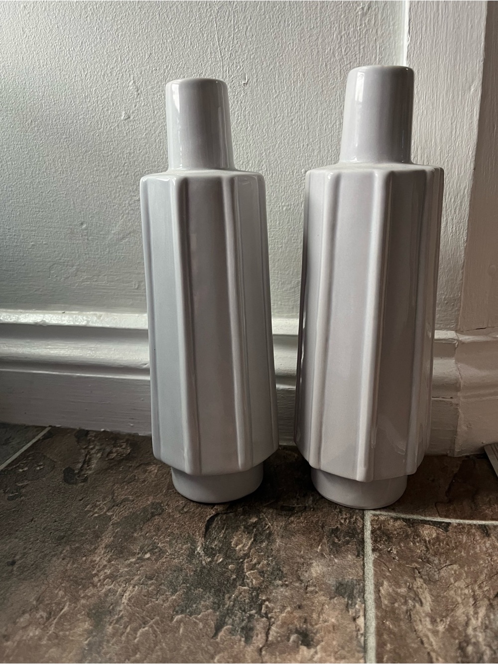 Minimalist Grey Ceramic Geometric Vase Pair
